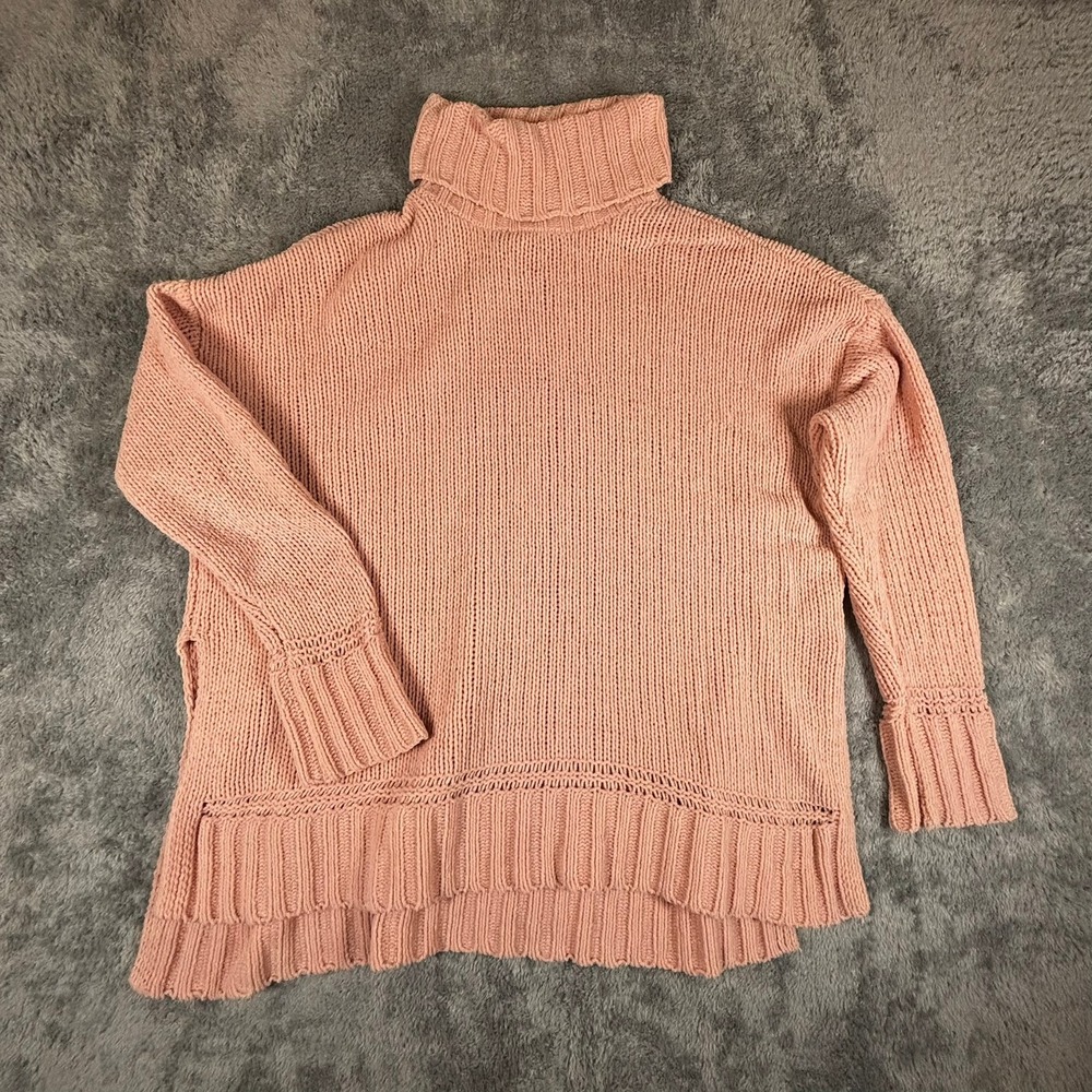 Aerie Oversized Chenille Turtleneck Sweater Pink Knit High Low Small